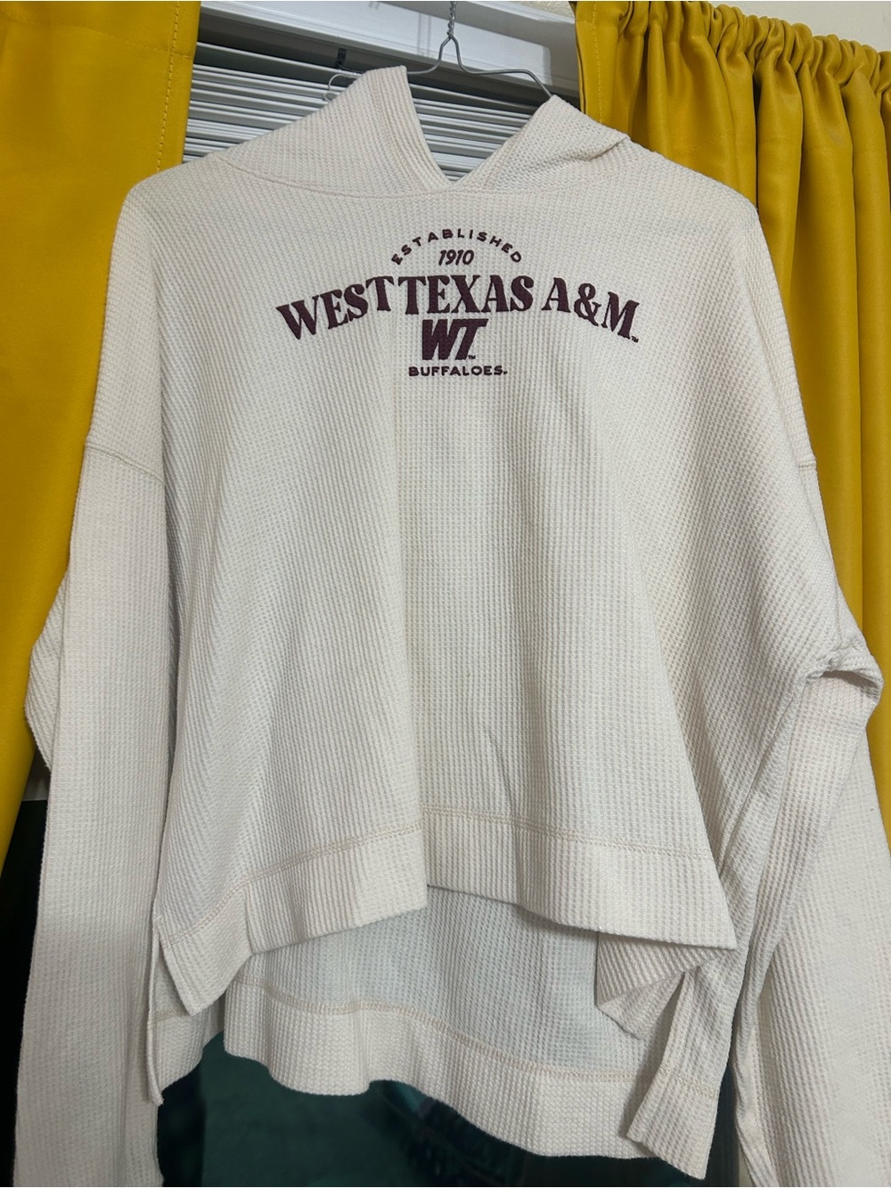 Cream Waffle-Knit Hooded Pullover WTAMU
